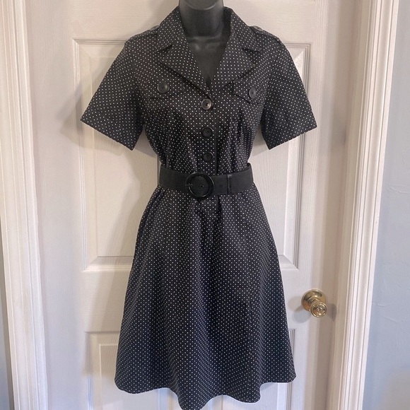 Emma James Dresses & Skirts - Emma James black dress with white polka dots, size 8P.